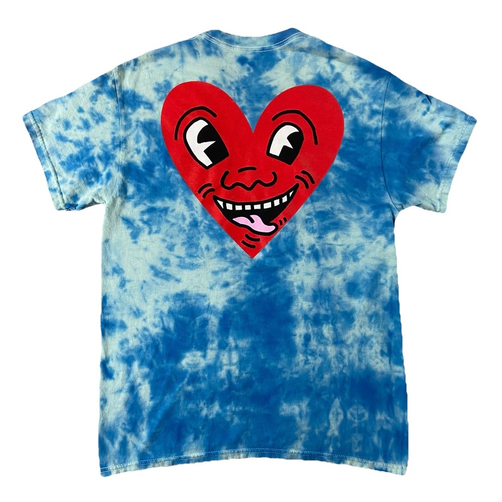 Urban Outfitters Keith Haring Heart Blue Tie Dyed Short Sleeve Tee Men's M Art